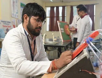 B.Pharm admission 2026 – pharmacy student in lab at Accurate College of Pharmacy